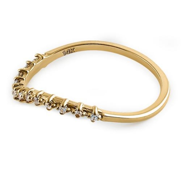 - Solid 14K Yellow Gold Wave Accent Round Clear CZ Ring - Picture 2 of 4